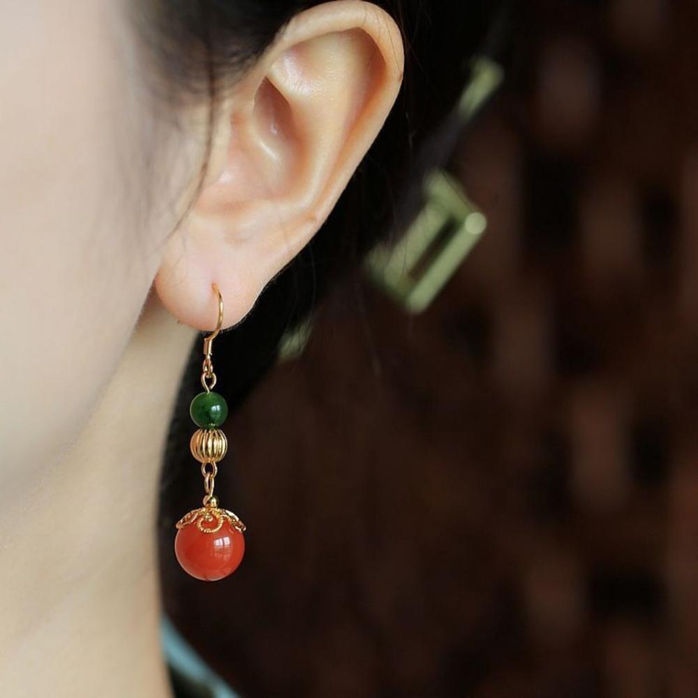 Natural Southern Red Agate Carrying Beads Earrings-4