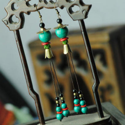 Niche Ethnic Style Stone Bead Long Earrings-1