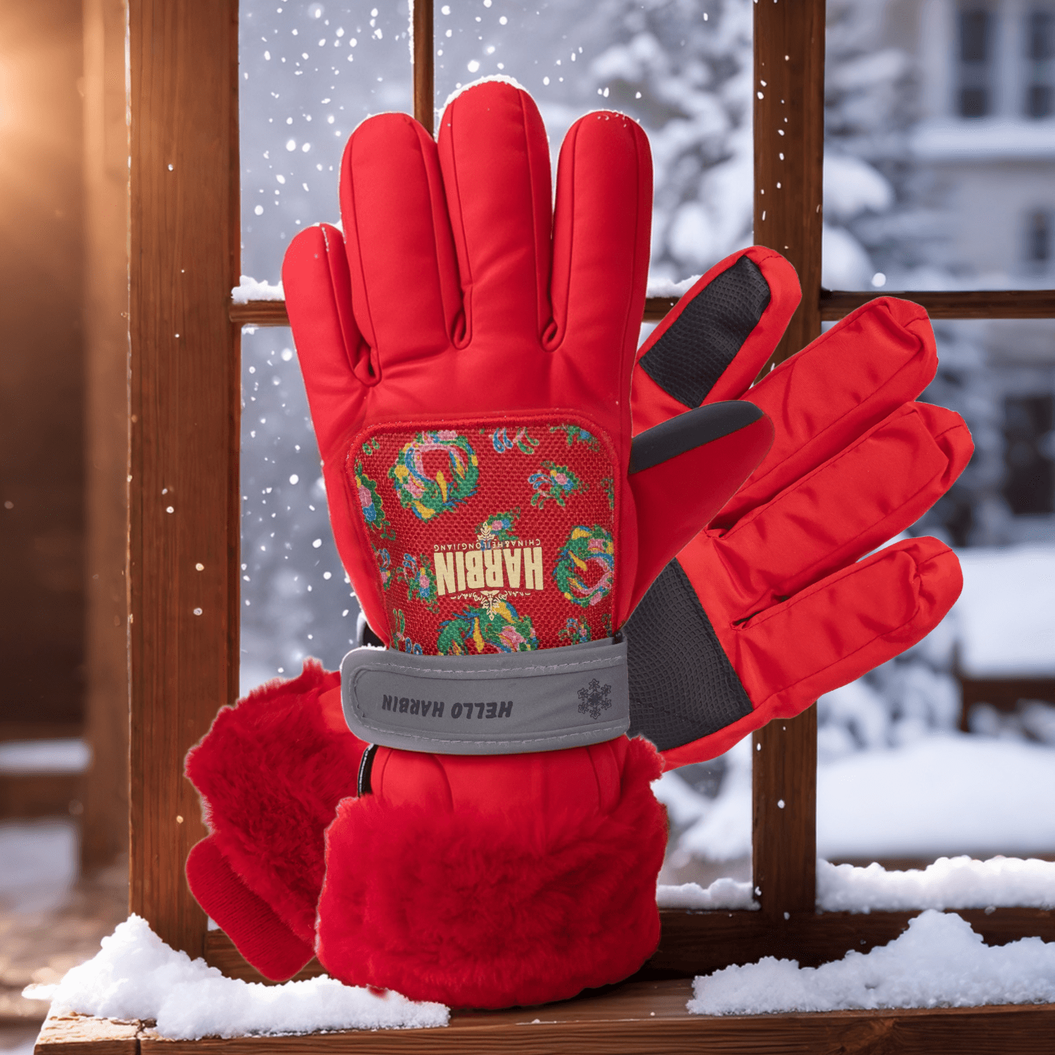 Northeast Big Flower Hey Dragon Ha Tiger Winter Gloves-2