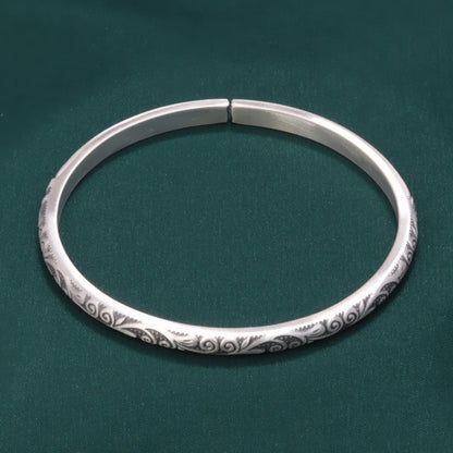 Pure silver bracelet 999 sterling silver auspicious cloud silver bracelet retro frosted simple open ethnic style bracelet jewelry wholesale