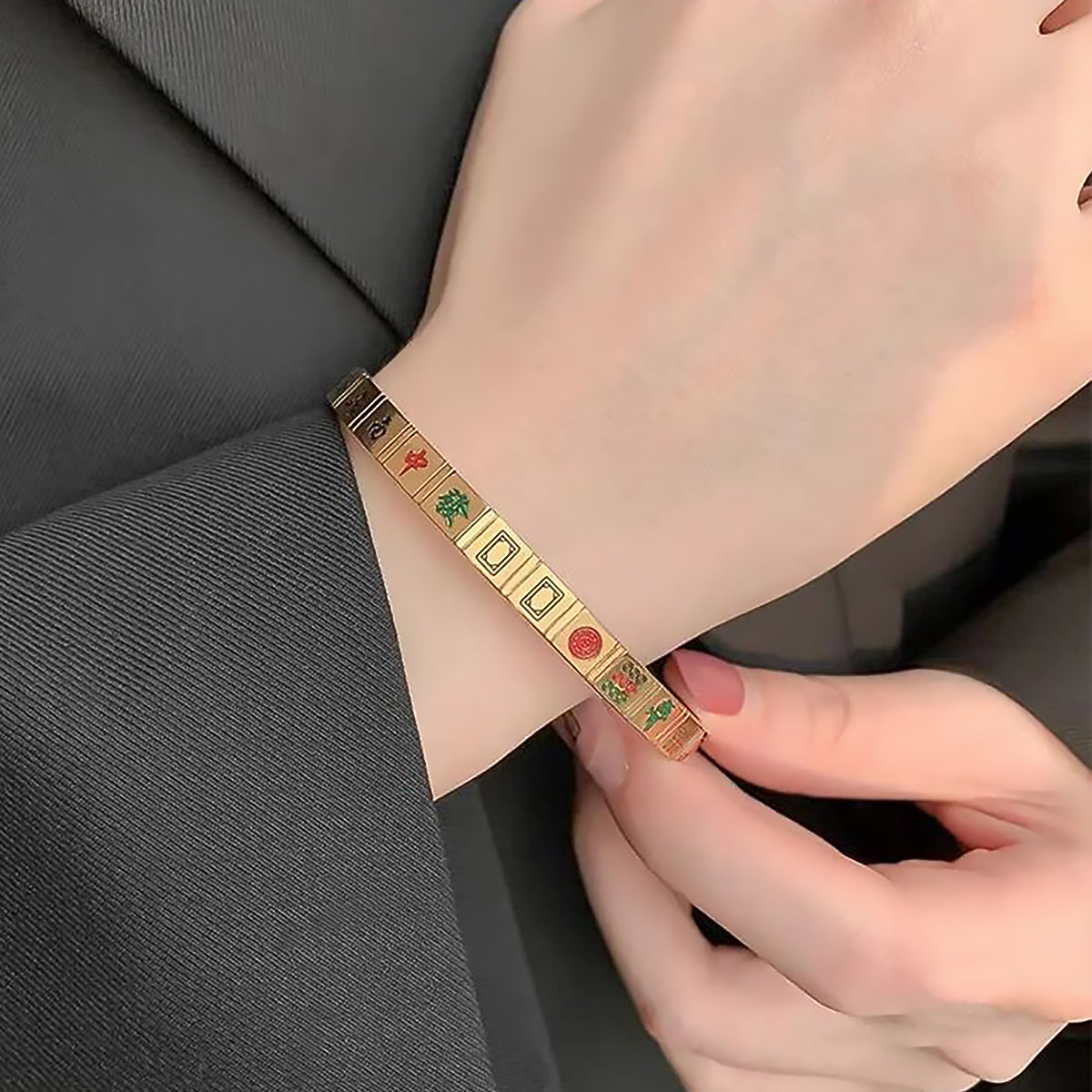 Titanium Steel Mahjong Bracelet Adjustable Cuff Bracelet-1