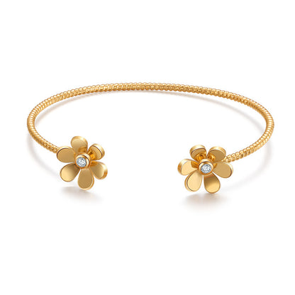 Independent station niche open design small fresh flower design simple bracelet female inlaid zircon bracelet real gold electroplating