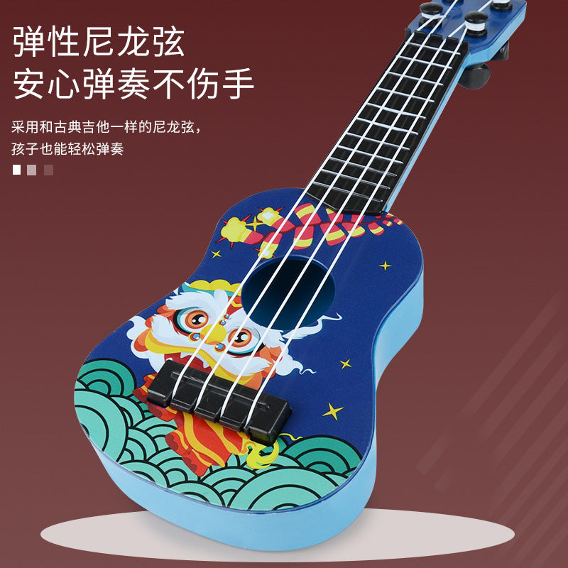 Guochao Lion Dance Ukulele Music Enlightenment Instrument Children's Small Guitar Model Toy