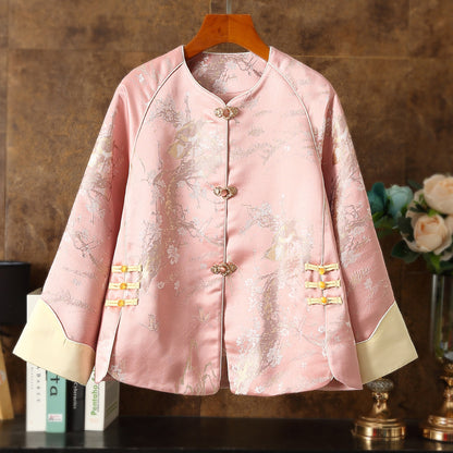 New ethnic style Hanfu fashion women's loose jacquard festive plum blossom long-sleeved top