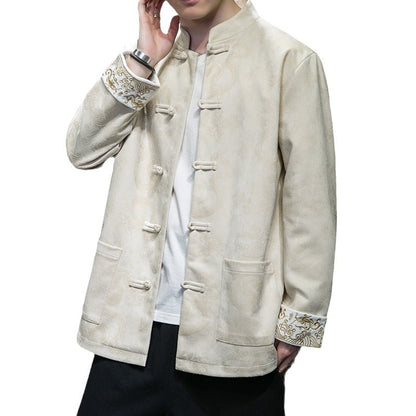 Spring and autumn men's youth ancient style Hanfu jacket round button Chinese jacket Tang suit