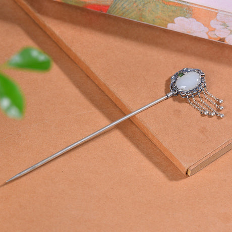 Enamel Hetian Jade Safety Lock Hairpin Hanfu Hair Accessories-6