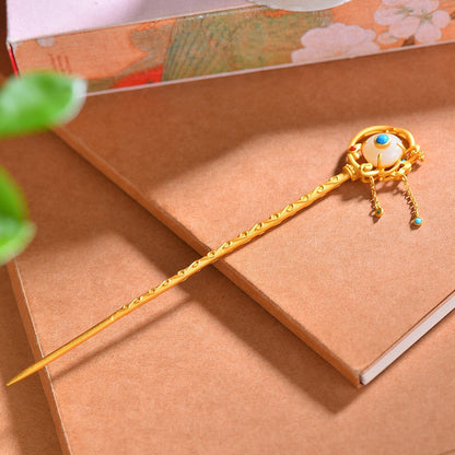 Enamel Hetian Jade Safety Lock Hairpin Hanfu Hair Accessories-12