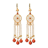 Ancient Style Long Tassel Hetian Jade Malachite Auspicious Cloud Earrings