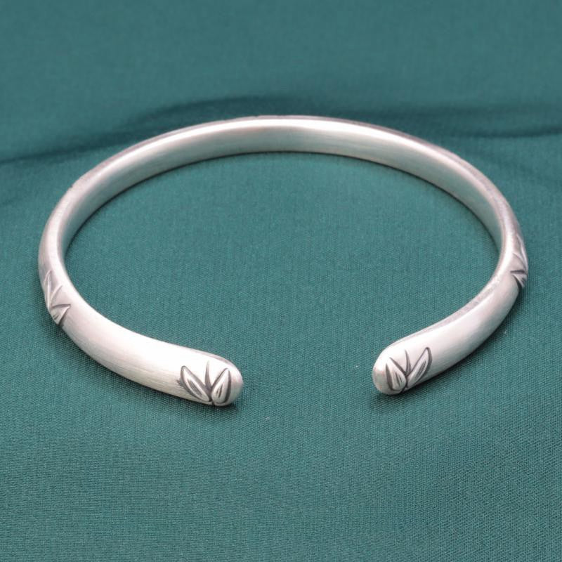 Sterling silver bracelet 999 sterling silver bamboo leaf bracelet retro distressed frosted open adjustable silver bracelet jewelry wholesale