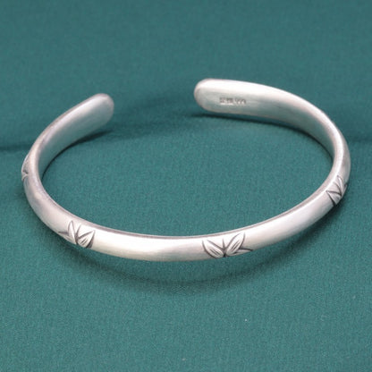 Sterling silver bracelet 999 sterling silver bamboo leaf bracelet retro distressed frosted open adjustable silver bracelet jewelry wholesale