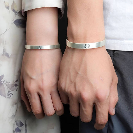 Sterling Silver Sun and Moon Couple Bracelet with Inner Engraving-2