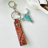 Red Brown Leather Keychain Ethnic Style