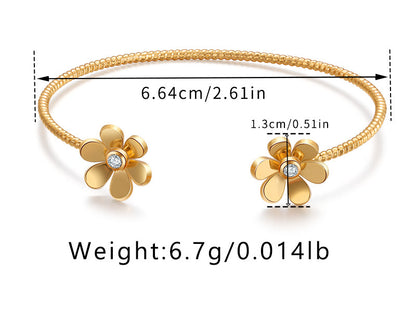 Independent station niche open design small fresh flower design simple bracelet female inlaid zircon bracelet real gold electroplating