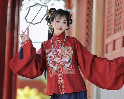 Ming Dynasty women's Hanfu new style full set of horse-faced skirt stand-up collar and mid-sleeved jacket