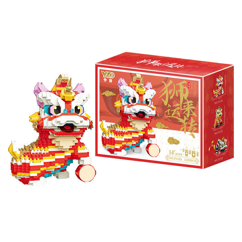 Guochao Creative Lion Dance Serie Kinderbaufbaugebäude Spielzeug Desktop Ornamente Urlaubsgeschenke