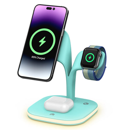 5-in-1 15W Wireless Magnetic Fast Charging Stand - Multifunctional Wireless Charger with Night Light