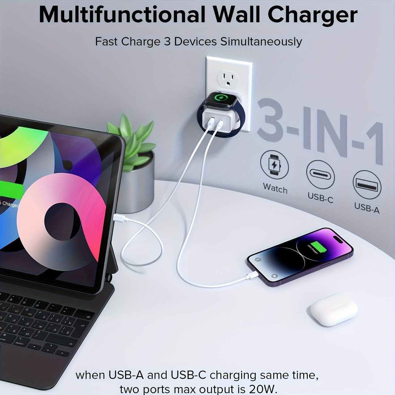 Suitable for Apple watch, wireless charger, iwatch magnetic charging, A-port, C-port, iPhone, DP fast charger