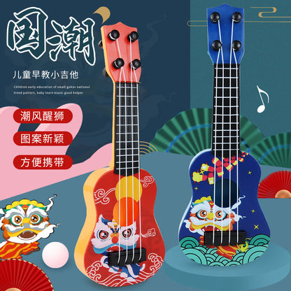 Guochao Lion Dance Ukulele Music Enlightenment Instrument Children's Small Guitar Model Toy