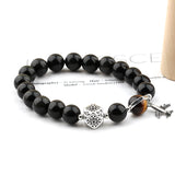 Obsidian Couple Bracelet with 925 Sterling Silver and Tiger Eye Beads-3