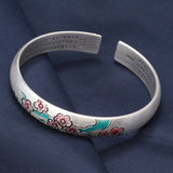 Reines Silberarmband für Frauen 999 Sterling Silber Tropfkleber Tropf Ölhandwerk Pflaumenblüte kleines Blütenarmband für Frauen Retro offenes Herz -Sutra -Armband