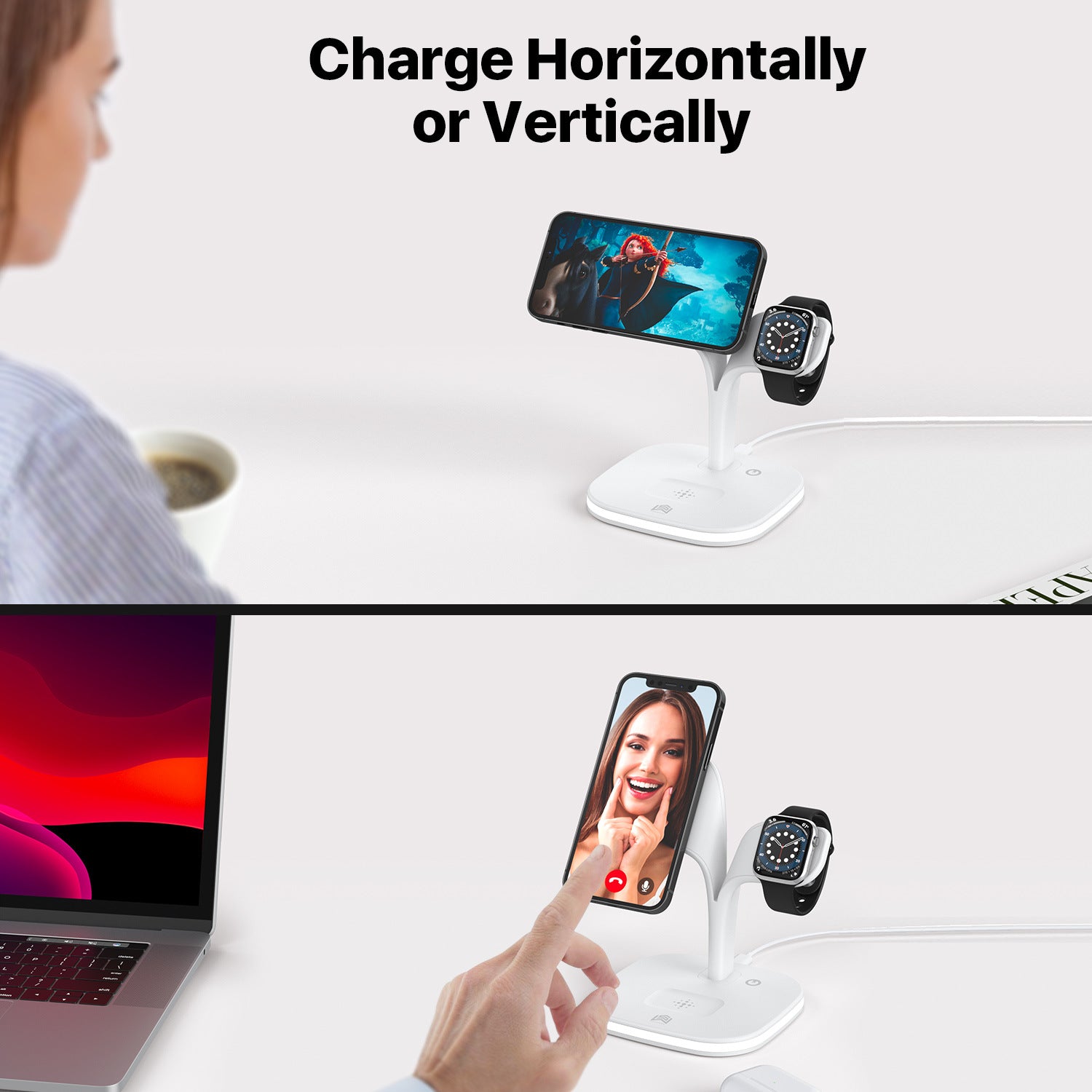 5-in-1 15W Wireless Magnetic Fast Charging Stand - Multifunctional Wireless Charger with Night Light