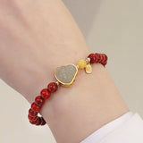 Southern Red Agate Beaded Bracelet with Jade Buddha and 14K Gold Inlay for Women-1