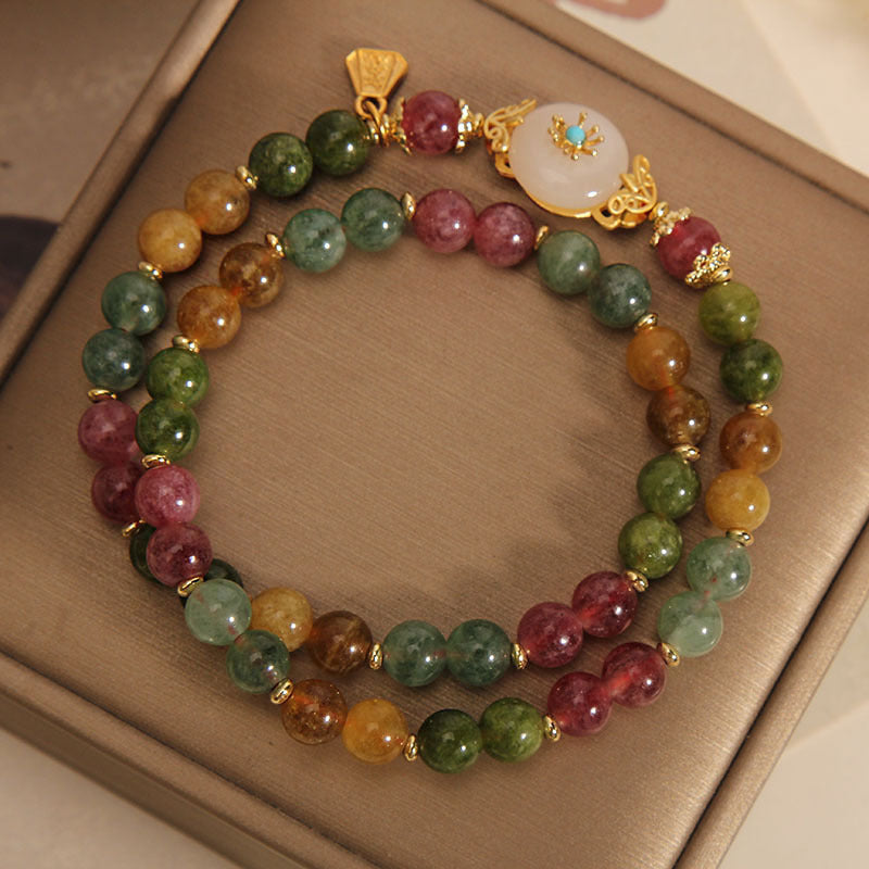 Natural Color Tourmaline Double Ring Bracelet Special Interest Light Luxury High-grade Jade Twin