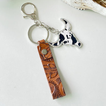 Red Brown Leather Keychain Ethnic Style