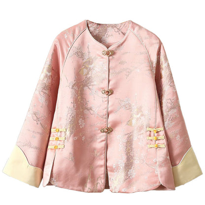 New ethnic style Hanfu fashion women's loose jacquard festive plum blossom long-sleeved top