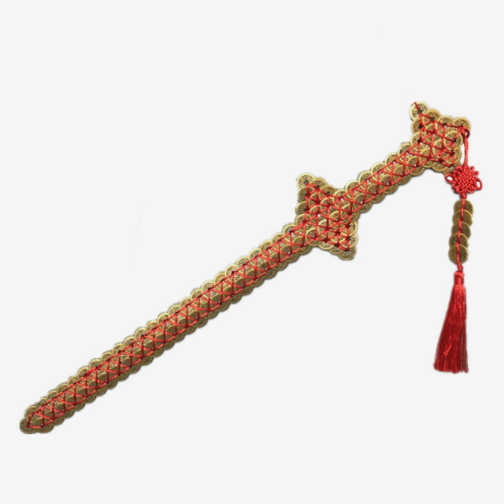Kupfermünzenschwert, Gold und Silberschwert, dekorative Ornamente, fünf Kaisermünzen, Kupfermünzen Geschenke