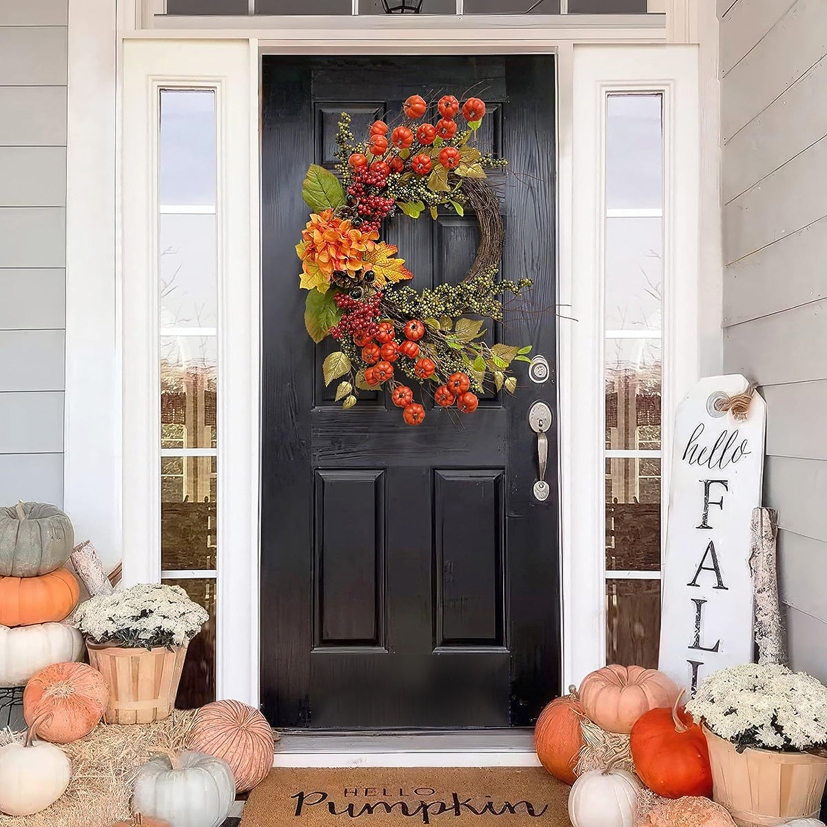 Thanksgiving Pumpkin & Berry Half Wreath for Wall or Door Hanging-2