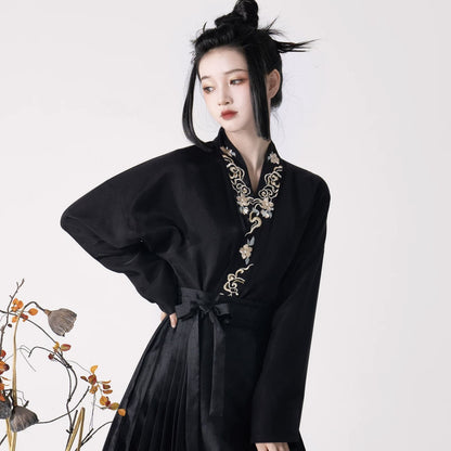 Su Yu Huashang "Dragon Treading Snow" Ming Ma Face Skirt Imitation Makeup Flower Hanfu Women's Aircraft Sleeve New Year's Autumn and Winter Set