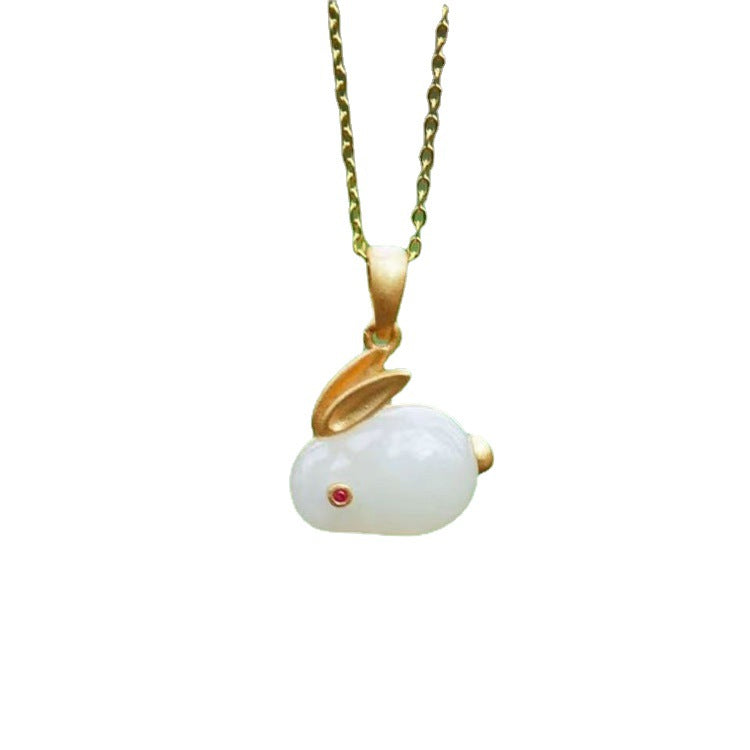 Hare Hotian Jade Pendant Sterling Silver Necklace