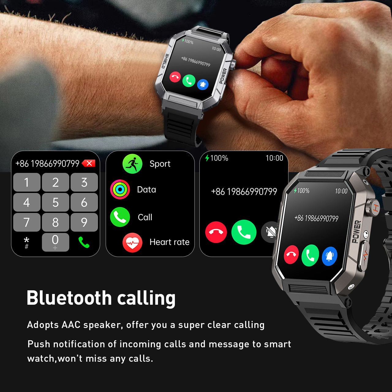 MT90 sports smartwatch - Bluetooth calls, exercise monitoring, heart rate and blood pressure monitoring