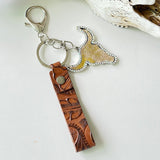 Red Brown Leather Keychain Ethnic Style