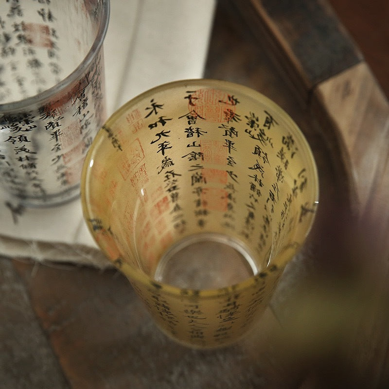 New Chinese style national trend Lanting Preface calligraphy cup national style cup ancient style glass cup tea cup ins style large capacity water cup