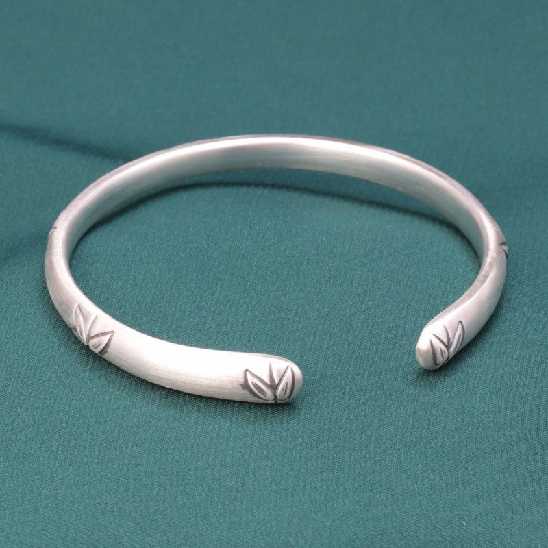 Sterling silver bracelet 999 sterling silver bamboo leaf bracelet retro distressed frosted open adjustable silver bracelet jewelry wholesale