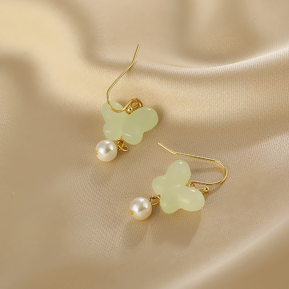 Hetian Jade Butterfly Earrings with Pearl Accents Chinese Style-5