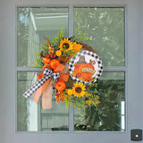 Thanksgiving Wooden Sign Decoration with Sunflower and Pumpkin Wreath-3
