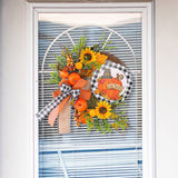 Thanksgiving Wooden Sign Decoration with Sunflower and Pumpkin Wreath-4