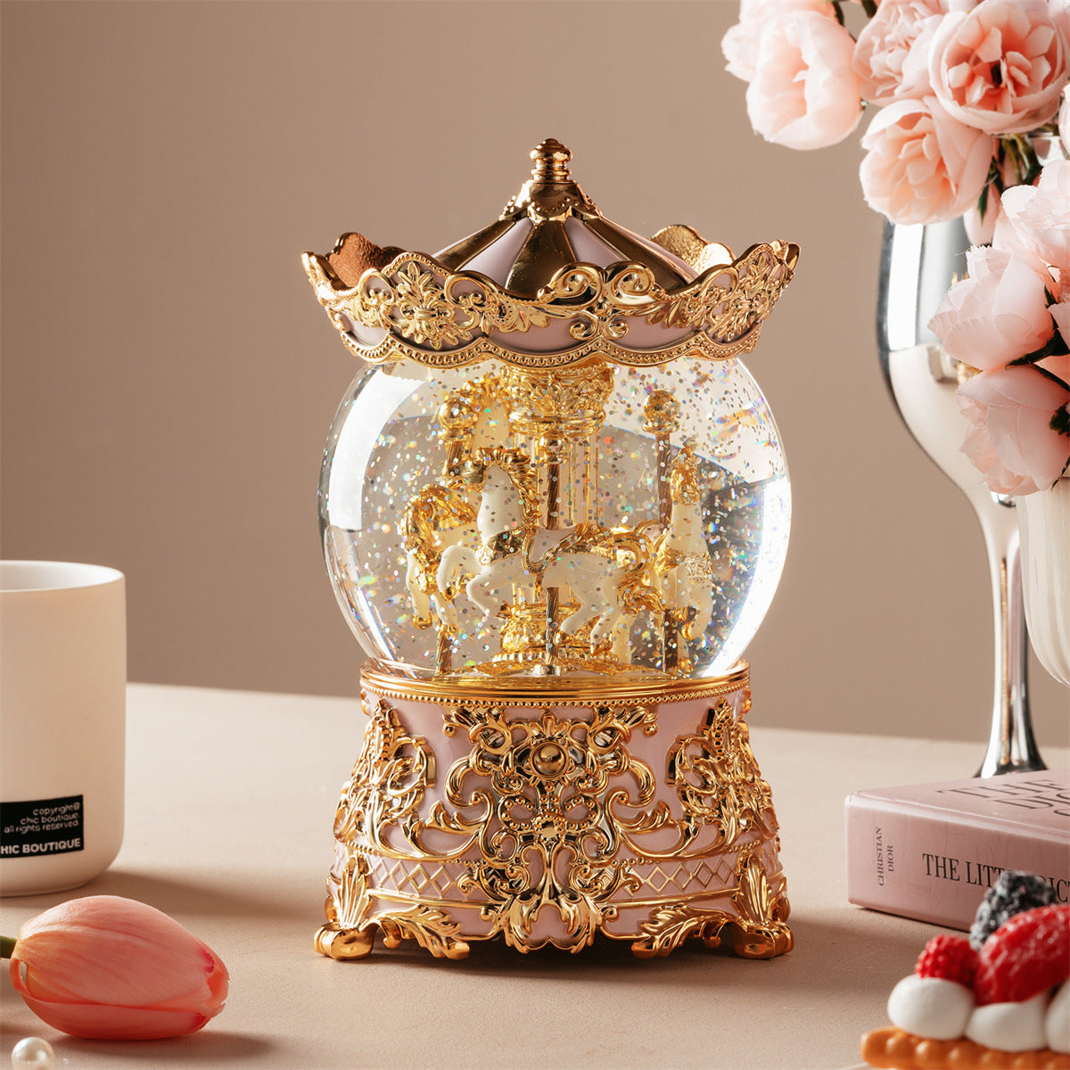 Carousel Crystal Ball Music Box Wedding Gift Ballet