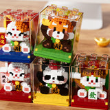 Lucky Cat Panda Neujahrsgeschenke Bausteine ​​Versammlung Bildung Kinderspielzeug Kindergeschenkerlebnis kleine Ornamente