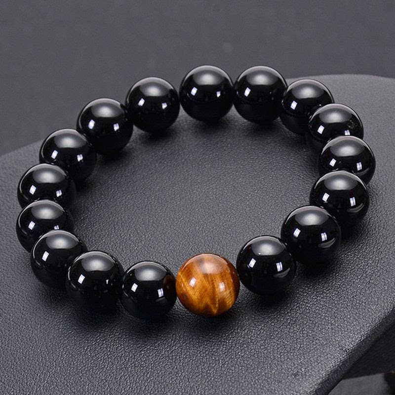 Obsidian Yellow Tiger’s Eye Bracelet Natural Stone Bead Bracelet-2