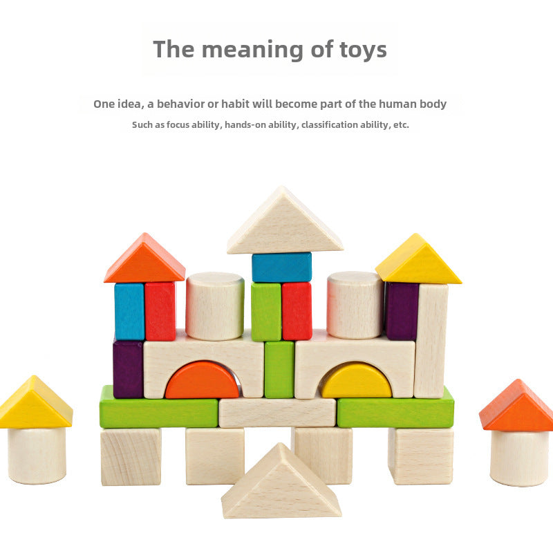 Young children's wooden 30-grain colored wooden boxed building blocks beech wood shape cognitive bulk pile up early education educational toys