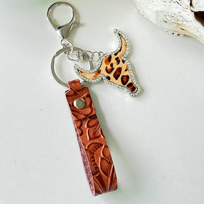 Red Brown Leather Keychain Ethnic Style