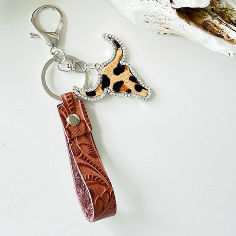 Red Brown Leather Keychain Ethnic Style