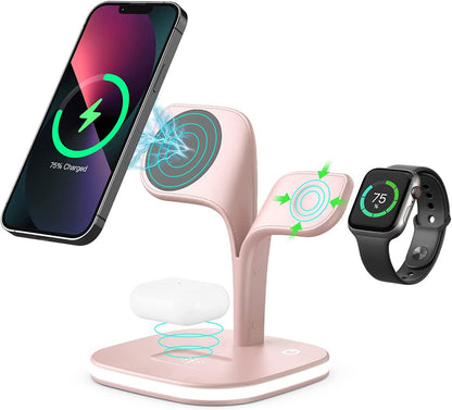 5-in-1 15W Wireless Magnetic Fast Charging Stand - Multifunctional Wireless Charger with Night Light