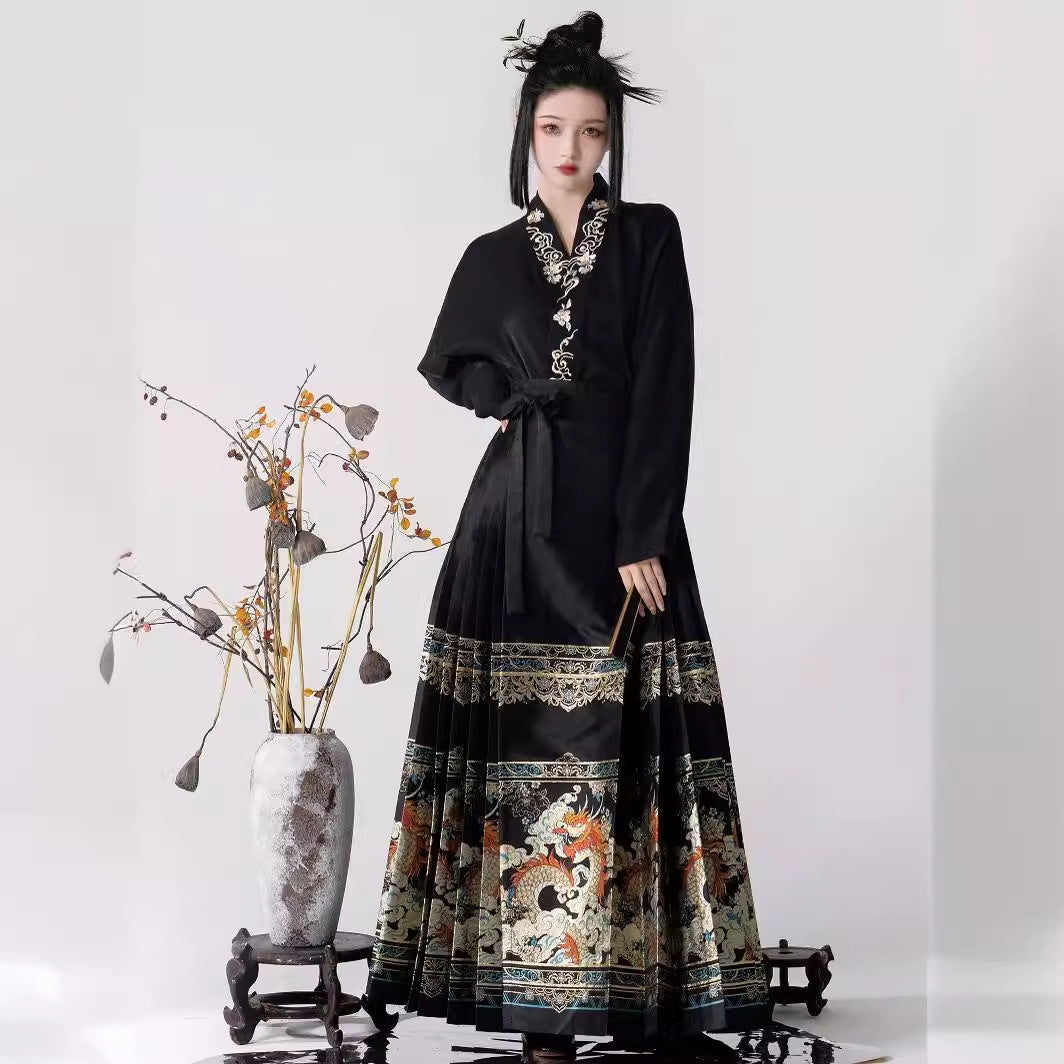 Su Yu Huashang "Dragon Treading Snow" Ming Ma Face Skirt Imitation Makeup Flower Hanfu Women's Aircraft Sleeve New Year's Autumn and Winter Set