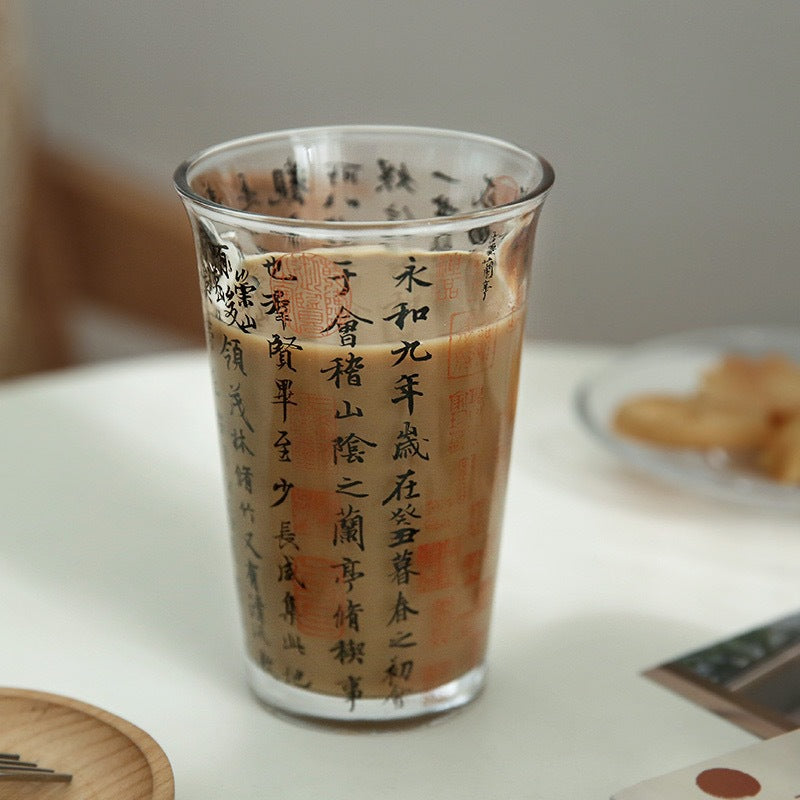 New Chinese style national trend Lanting Preface calligraphy cup national style cup ancient style glass cup tea cup ins style large capacity water cup