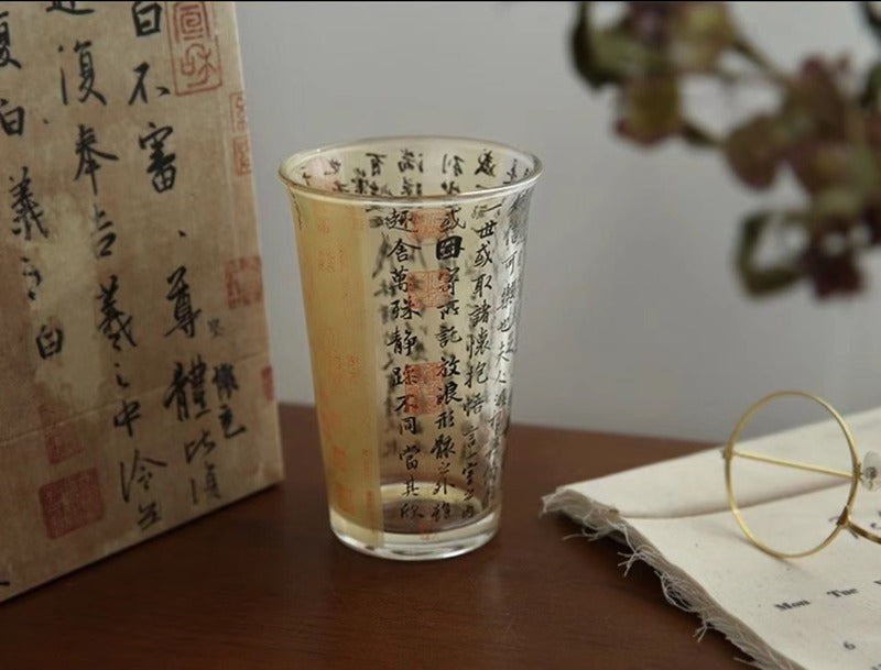 New Chinese style national trend Lanting Preface calligraphy cup national style cup ancient style glass cup tea cup ins style large capacity water cup